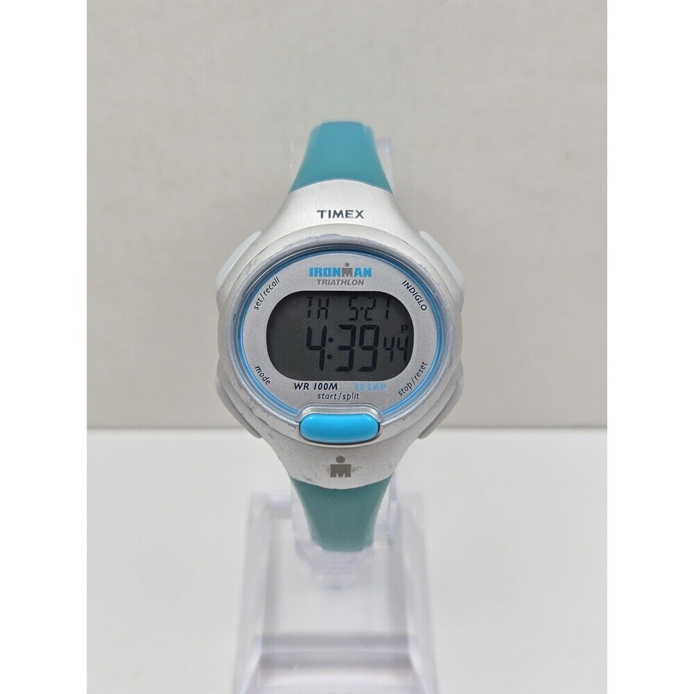 Timex Ironman Womens Teal Silver Digital Watch 10 Lap Indiglo Alarm New Battery